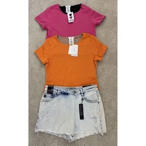 NWT Juniors Lot of 3 Reversible Tops Denim Skort Derek Heart Sz XL